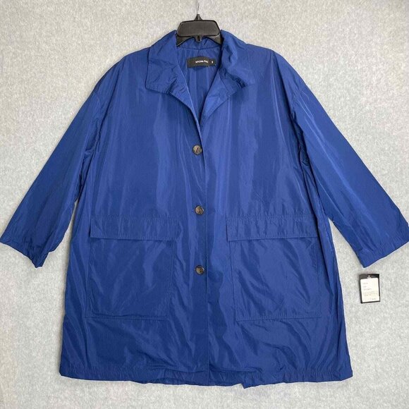 Mycra Pac Big Easy Rain Jacket Womens XS Blue Oversized Button Front Packable